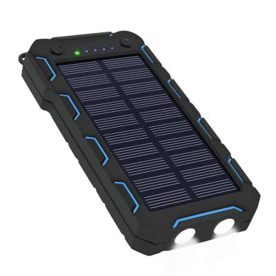 China Dual USB solar power bank support 20000mah solar panel battery charger fast power bank with LED light and camp compass for sale