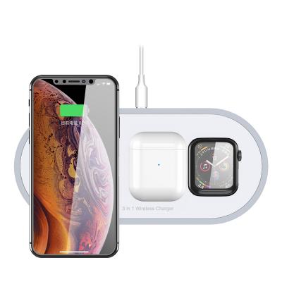 China Smart Watch OEM/ODM 3 in 1 Multifunctional 10W Wireless Fast Charger Pad for Phones, AirPods and Apple Watch 1/2/3/4/5 for sale