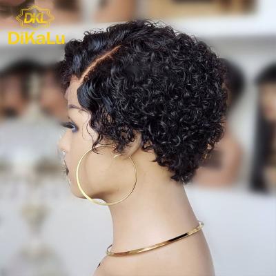 China Silky Straight Wave Bleached Knots Pre Plucked Jerry Curly Short Pixie Cut 4X4 Lace Closure Wig Pre Plucked Brazilian Hair Wig For Black Women for sale