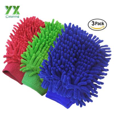 China Waterproof Microfiber Chenille Car Wash Cleaning Gloves 4 in 1 Multifunctional Thick Car Cleaning Glove for sale