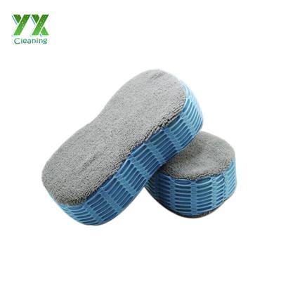 China 2IN1 Super Absorbent Microfiber Terry Cloth Car Cleaning Sponge With Mesh for sale