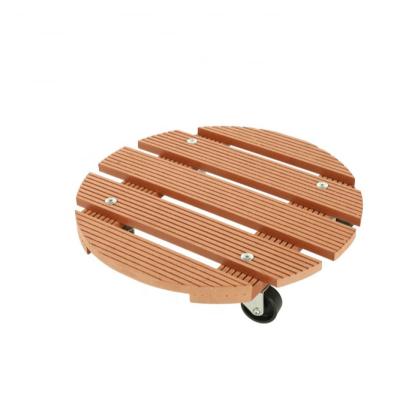 China Easy Movable Wood Round Brown WPC Plant Roller Plant Motor Garden Cart for sale