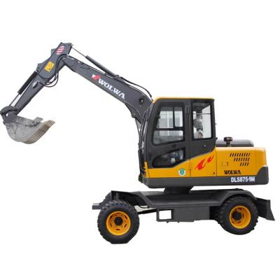 China Small Farms Digging Machine 7 Ton Wheel Excavator Digger With 0.28CBM Bucket DLS875-9M for sale