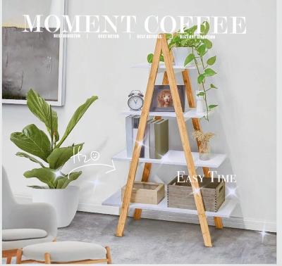 China Simple Modern Brand New Home Wooden / Bamboo Shelf Ladder Storage Rack for sale