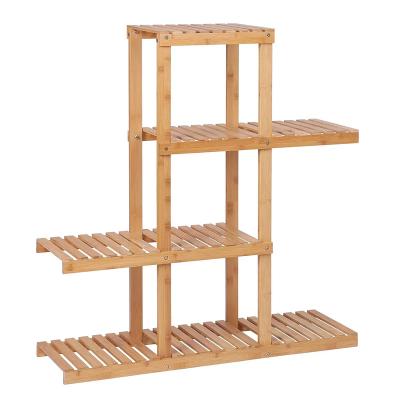 China Potted Organizer Shelf, Large Capacity Display Shelf 4 Row Bamboo Single Tier Flower Stand Plant Flower Pots Rack Organizer for sale