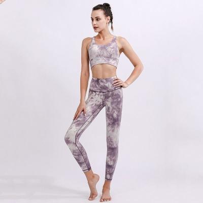 China Breathable Cross Back Strap Yoga Dry Link 2 Piece Gym Wear Top Tank Top Push Up Butt Comfortable Sport Dye Dry Set for sale