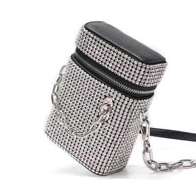 China Lady Rhinestone Mini Bling Silver Small Box Purse Satchel Shiny Crystal Woman Purse Cross - Body Purse Crossbag Slingbag for sale