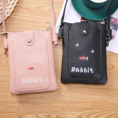 China 2021 New Anti-theft Ladies Phone Silk Screen Woman Messenger Tie Small Shoulder Bag Character Plain Wallet Slim Purse for sale