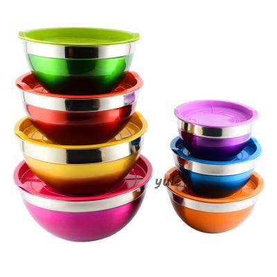 China 2022 Viable Hot Sale Korean Style Colorful Stainless Steel Salad Bowl With Lids for sale