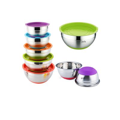 China Sustainable Factory Wholesale Kitchen Bowl With Lid Stainless Steel Non Slip Interlocking Mixing Bowl for sale