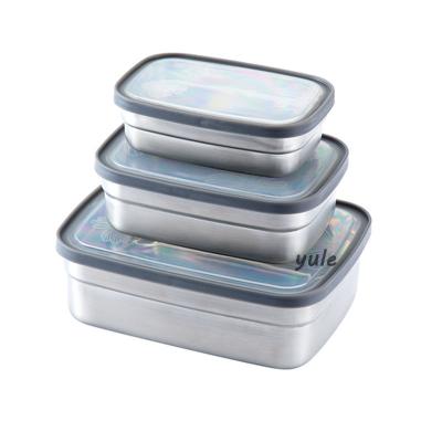 China 2019 Hot Selling Freshness Preservation 3pcs Metal Food Storage Lunch Containers With PP Lid Stainless Steel Food Container for sale