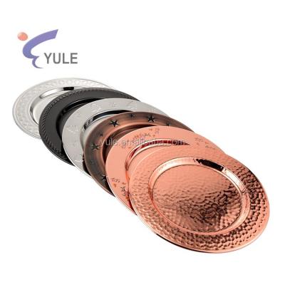 China Viable Chinese Supplier 13 Inch Rose Gold Hammered Stainless Steel Charger 201 Plate for sale