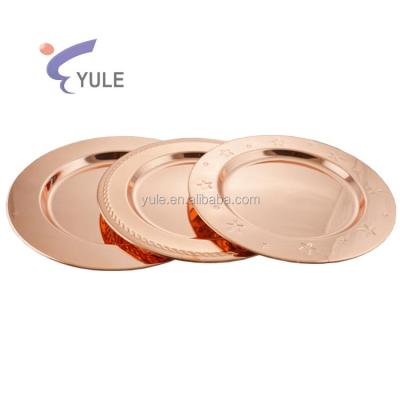 China Sustainable Factory Wholesale Christmas Rose Decorative 201 Gold Stainless Steel Table Plate For Wedding Or Party for sale