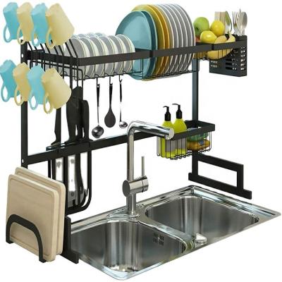 China 2 Tier Stainless Steel Dish Rack Over Sink For Kitchen Countertop Organization And Storage Space Saver Shelf Rack for sale