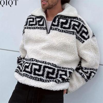 China 2021 fashion loose plush zipper plush collar loose plush collar Anti-wrinkle men's woolen sweater custom men's sweater for sale