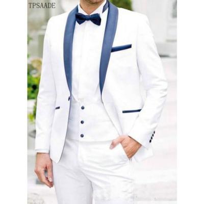 China Breathable New Arrival White Men Suits Three Piece Formal Prom Shawl Button Lapel Slim Fit Tuxedos Wedding Blazer For Men Sets for sale