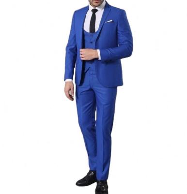 China Breathable Solid Blue Custom 3 Piece Men Suit Smart Casual Polyester Single Breasted Cocktail Wedding Tuxedos Slim Fit Suit for sale