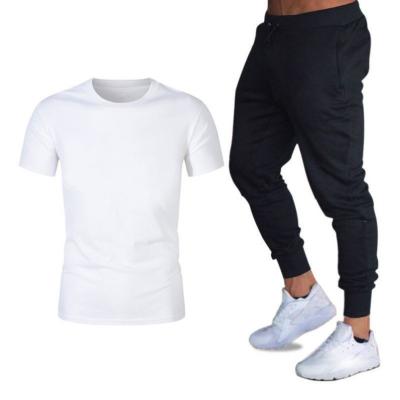 China Breathable High Fashion Two Piece Sweater For Men Short Set Mens Short Sleeve T-Shirt Top And Long Pants Set for sale