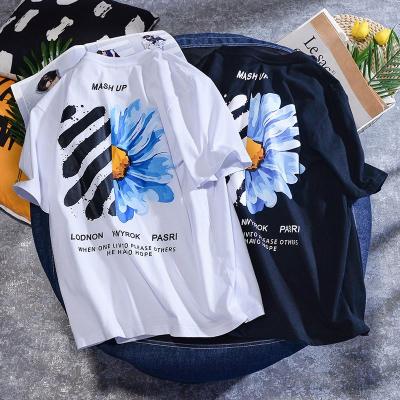 China Wholesale High Quality Anti-wrinkle Fit Loose Plain Casual Shirts For Men 2021 Customs Stylish Logo Floeer Printed T-shirt For Men for sale