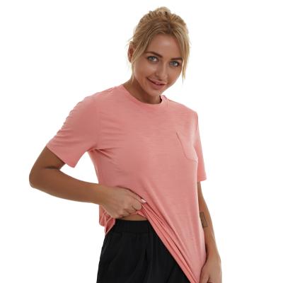 China ILOVEME Quick Dry Women's Activewear T-shirt Breathable Fitness Adapted Sports Workout Running T-Shirt With Pocket for sale