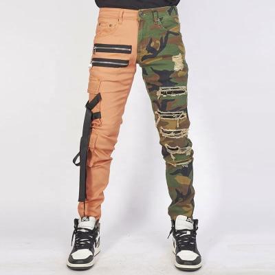 China New Style QUICK DRY Ties Half Ripper Mens Khaki Blue Biker Jeans Pants Male Jeans Pants Jean For Man for sale