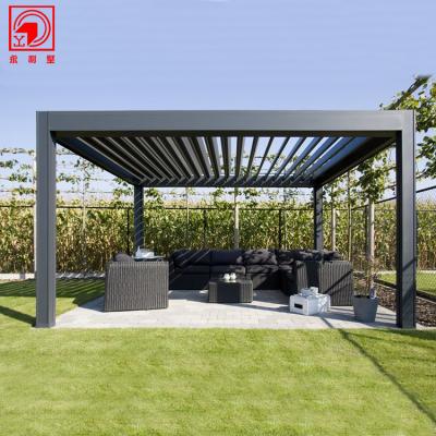 China Cheap Easy Assembled Modern Aluminum Gazebo Wood Grain Outdoor Garden Pergola Construction for sale