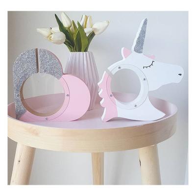 China Creative Unicorn Wooden Money Box Gift China Cartoon Children's Piggy Bank Wholesale Clear Items For Kids Money Saver Box for sale