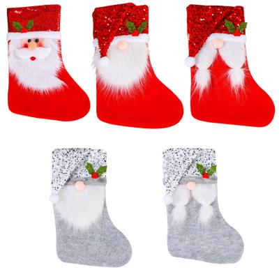 China Wholesale Christmas Cloth Christmas Decoration Custom Logo Red /gray Gray Christmas Stocking for sale