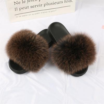 China Fashion Trend Customized Color Customized Size Furry Fashion Fox Fur Slippers Slips Fur Slippers And Purse Sets For Women for sale