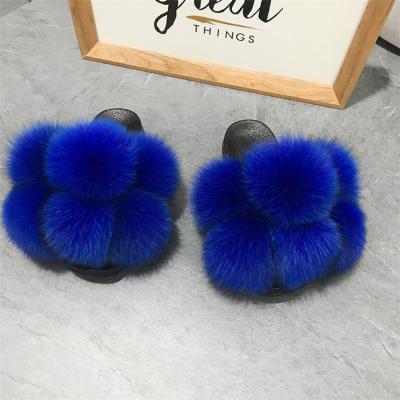 China Fashion Trend Women's Wholesale Custom Real Fox Fur Fluffy Colorful Fur Slippers Slippers For Indoor for sale