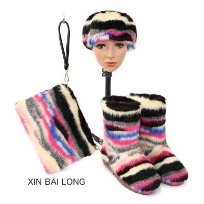 China Fashion Trend Sellers Direct Selling Women Faux Fur Colorful Boot Set Matching Purse And Headband for sale