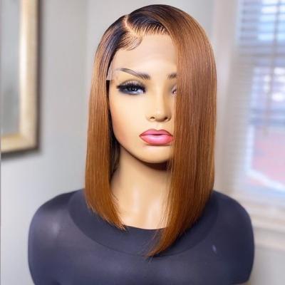 China High Quality Virgin Human Hair Lined Brazilian Short Bob Lace Frontal Frontal Wavy Curly Cuticle Hair Wig for sale