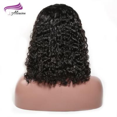 China Alimina Bob Full Wig 14inch Short Deep Curly Virgin Hair Wigs High Density High Quality Virgin Hair With Baby Hair for sale