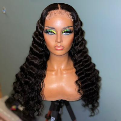 China Alimina Swiss Lace Full Remy Brazilian Human Hair Natural Deep Wave Color Pre Plucked Lace Front Wigs for sale