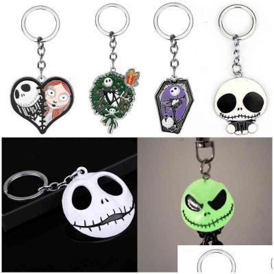 China The Movie Sally Skellington Luminous Key Jewelry Flashlight Jack Skeleton Skull Coffin Car China Putian Shoes Key Ring Heart Enamel Key Chain for sale