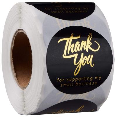 China STICK Thank You Waterproof Round Stickers Labels Roll With Gold Font Packaging for sale