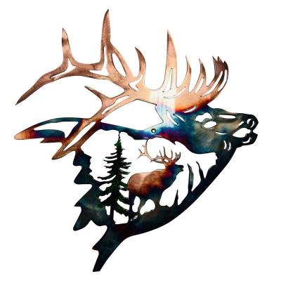 China Customized Custom Christmas  Elk Deer Metal Wall Art Decor Laser Cut Animal Metal Silhouette Art Outdoor Metal Wall Hanging for sale