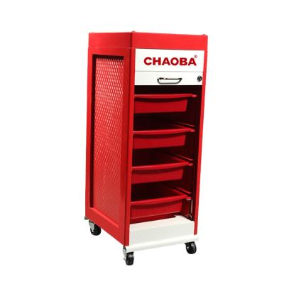 China Modern Strong Red Metal Frame Hairdresser Salon Trolley With Rubber Wheel OEM Professional Salon Trolley for sale