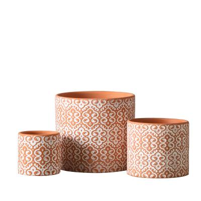 China Chinese Pattern Terracotta Manufacturer Modern Knot Factory Supplies Bulk Carving Cute Pot for sale