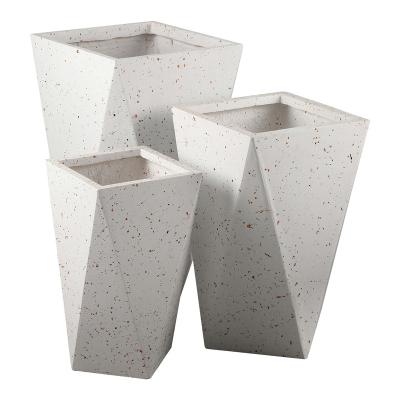 China Appearance Diamond Shaped Delicate Flowerpot Planter Corrosion Resistance Fiberglass Terrazzo Concrete Outdoor Decorative Flower Pot for sale