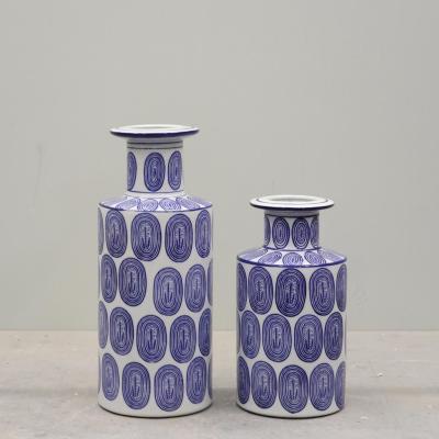 China Chinese Style Blue And White Traditional Special House Pattern Vase Porcelain Durable Ceramic Vase for sale