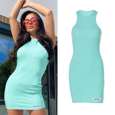 China 2021 Streetwear Women Mini Sexy Bodycon Dress Women's Fashionable Viable Gray Sleeveless Vestidos Hollow Out Tank Tops Backless for sale