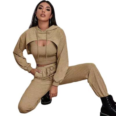 China Factory direct supply three-item casual suit anti-pilling vest sports Hoodie loose sweatpants women's sweatshirt for sale