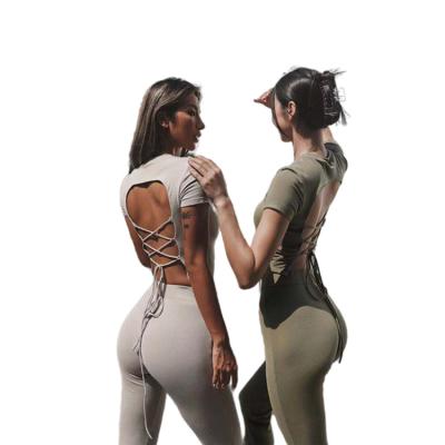 China New Summer Round Neck Anti-pilling Slim Casual Yoga Leggings Fit Soft And Stretchy 2 Piece Sports Suit For Women for sale