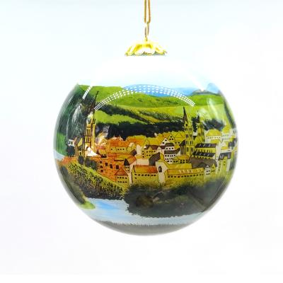 China Factory Customized Christmas Hand Painted Colorful Glass Balls Indoor Promotion Christmas Gift High End Architectural Landscape Collections for sale