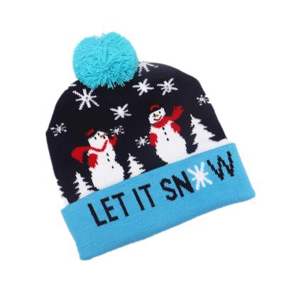 China Headwear Factory Wholesale Christmas Decorations Adult Children Knitted Christmas Hats LED Colorful Luminous Knitted Hats for sale