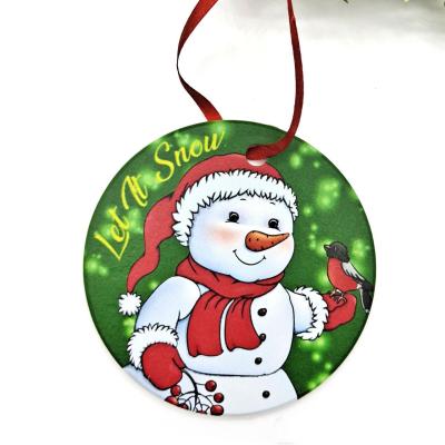 China 3 Inch Round Custom White Sublimation Ceramic Christmas Christamas Home Decoration Ornaments Flat Christmas Ornament for sale