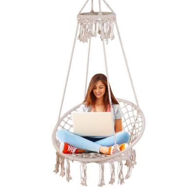 China EUROPEAN Macrame Hammock Chair Swing with Hanging Hardware Kits, Boho Style Handmade Knitted Mesh Rope Swing Chair for Indoor Garden for sale