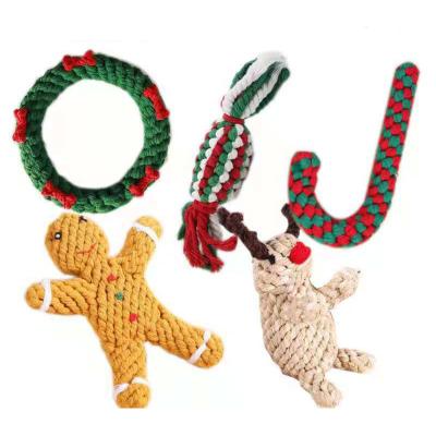 China Viable Cotton Toy Xmas Candy Cane Elk Chewing Rope Christmas Dog Rope ChewingToys For Dog Puppy Training Sharp Teeth Cleaner Para Perros for sale