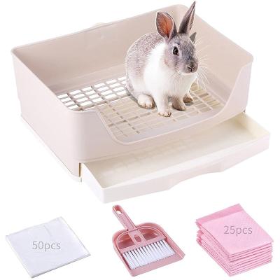 China Extra Large Bunny Toilet Sustainable Rabbit Bin With Drawer 50 Pet Toilet Film 25 Pad Toilet Training Cleaning Set Small Pet Box Pan for sale